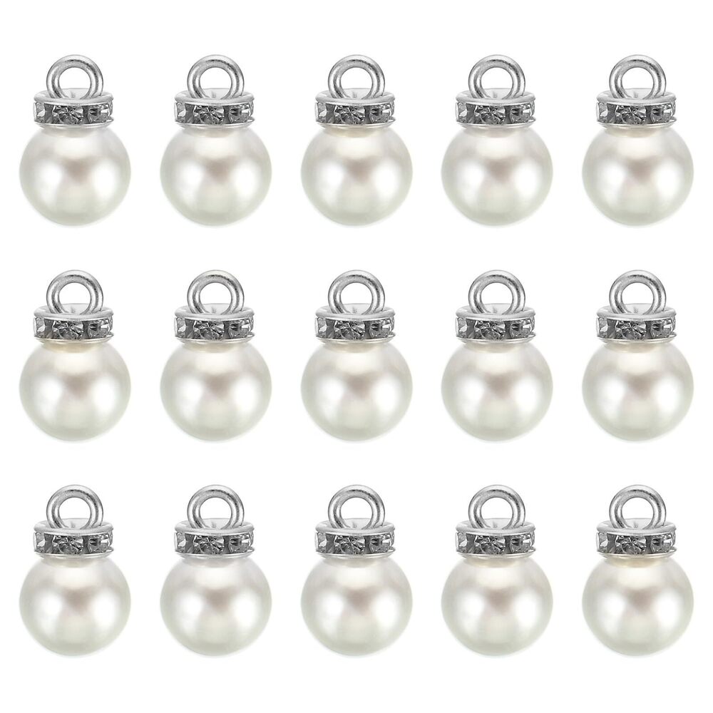 7076 10mm Pearl Charm 100Pcs Faux Pearl Pendant Charm with Rhinestone